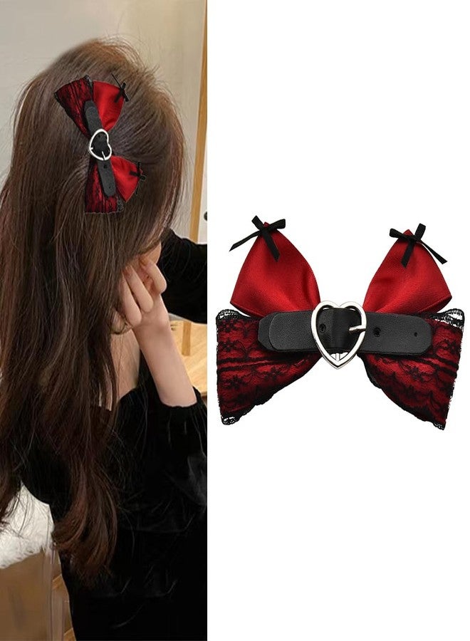 YangQian Big Halloween Hair Clips for Women Girls Gothic Bow Hair Clips Punk Goth Hair Accessories Large Bow Barrette Clip Party Wear Hair Clips Bow Festival Christmas Hair Bow Clips Red Bowknot Hair Clip - Image 1