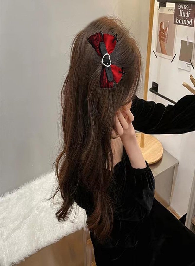 YangQian Big Halloween Hair Clips for Women Girls Gothic Bow Hair Clips Punk Goth Hair Accessories Large Bow Barrette Clip Party Wear Hair Clips Bow Festival Christmas Hair Bow Clips Red Bowknot Hair Clip - Image 4