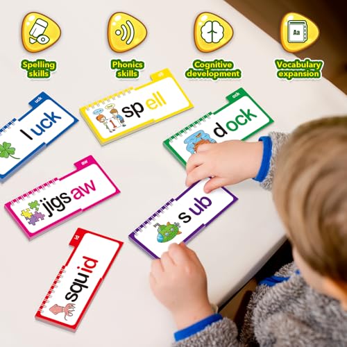 Edulok Word Families, Letter Sounds Flash Cards, ABC Vocabulary Flashcards, Kindergarten Sight Word Flash Cards, Learn to Read Phonics Cards, Read and Rhyme Flip Activity Book, Reading Games - Image 4