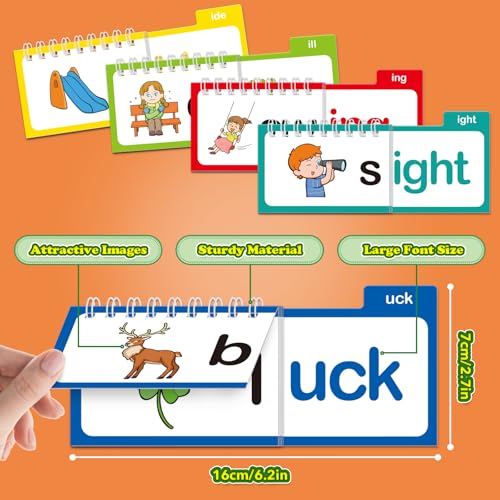 Edulok Word Families, Letter Sounds Flash Cards, ABC Vocabulary Flashcards, Kindergarten Sight Word Flash Cards, Learn to Read Phonics Cards, Read and Rhyme Flip Activity Book, Reading Games - Image 5