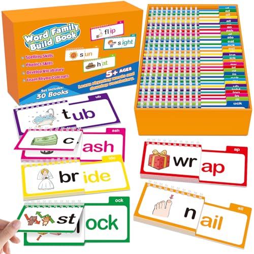 Edulok Word Families, Letter Sounds Flash Cards, ABC Vocabulary Flashcards, Kindergarten Sight Word Flash Cards, Learn to Read Phonics Cards, Read and Rhyme Flip Activity Book, Reading Games - Image 1