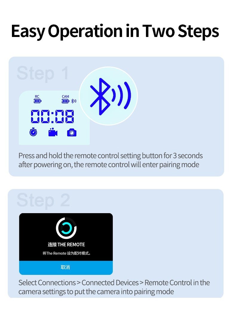 TELESIN - TELESIN 80M T10 Bluetooth Remote Control For GoPro Hero 12 11 10 9 8 Max With Wrist Strap For Smart Action Camera Accessories - Image 1