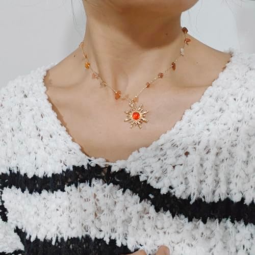 Aktully Crystal Sun Necklace for Women 18K Gold Plated Sun Pendant Necklace Natural Stone Crystal Choker Necklace Healing Crystal Necklace Christmas Trendy Jewelry for Women (purple) - Image 3