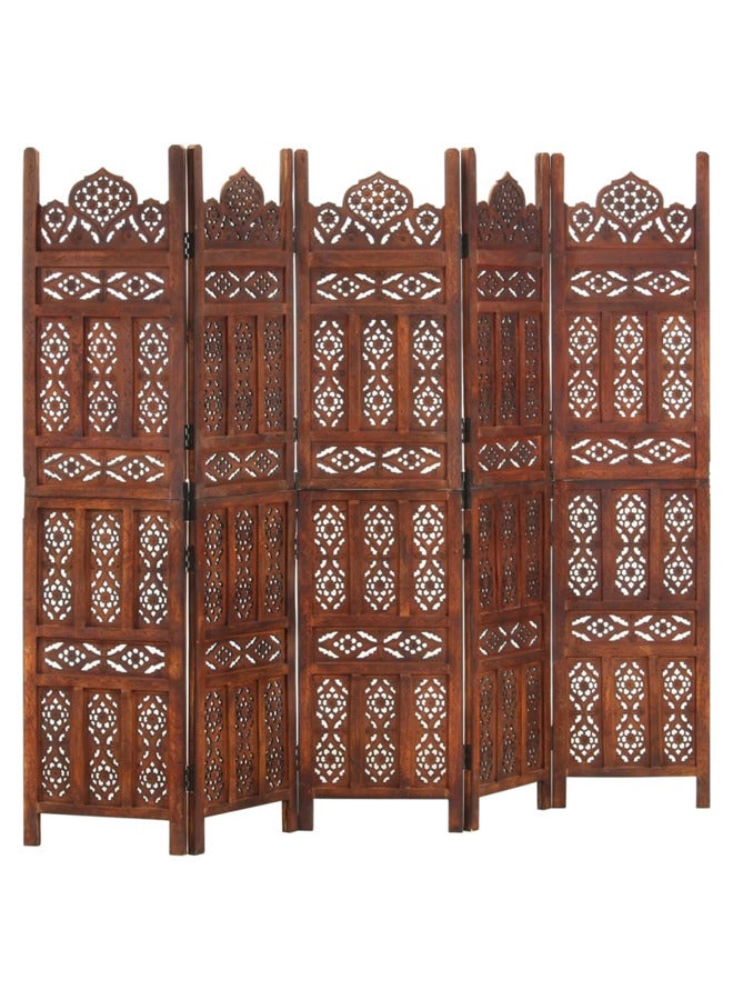 vidaxl Hand carved 5-Panel Room Divider Brown 200x165 cm Solid Mango Wood 285326 - Image 1