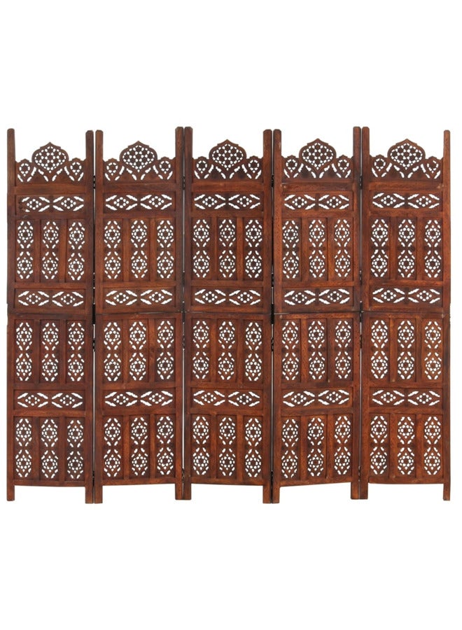 vidaxl Hand carved 5-Panel Room Divider Brown 200x165 cm Solid Mango Wood 285326 - Image 5