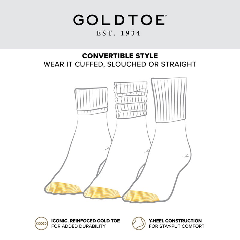 GOLDTOE Women's Bermuda Turn Cuff Socks, 3-Pairs, White, Shoe Size: 6-9 - Image 2