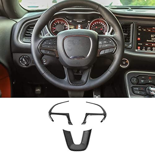 Voodonala for Challenger Steering Wheel Decoration Trim for 2015 up Dodge Challenger Charger 2014 up Durango 2014 up Jeep Grand Cherokee SRT8 Carbon Fiber Grain 3pcs