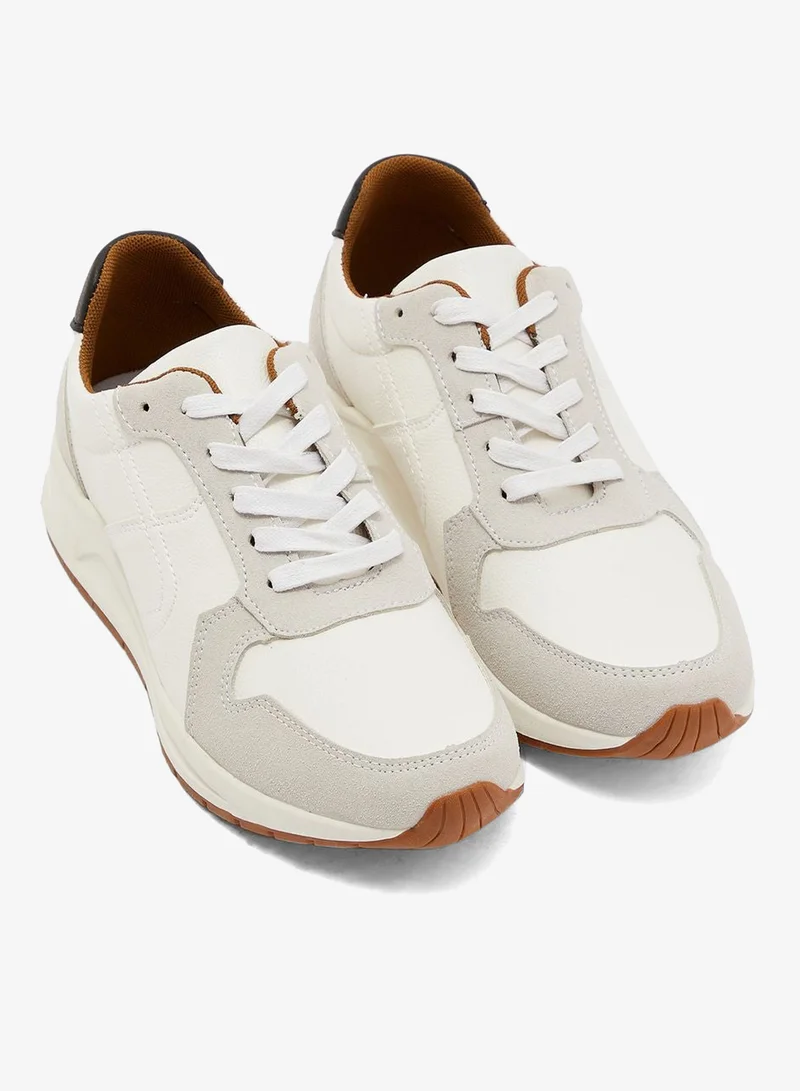 Seventy Five White - Grey Faux Leather and Suede Casual Sneakers for Men | Best Price UAE