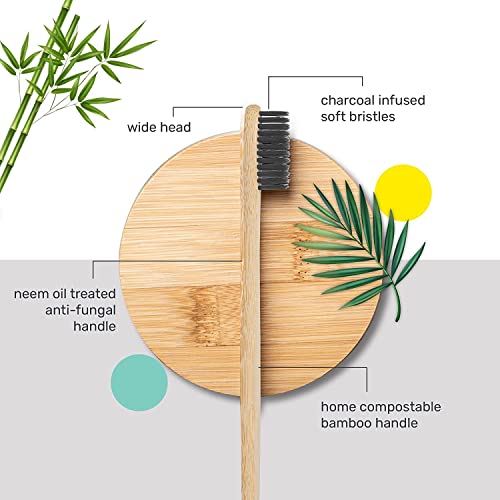 awenest Bamboo Toothbrush With Charcoal Activated Soft Bristles - Pack of 6 | Treated With Neem Oil | For Fungus Protection | Bpa Free, Biodegradable And Compostable Handle | Eco-friendly | - Image 5