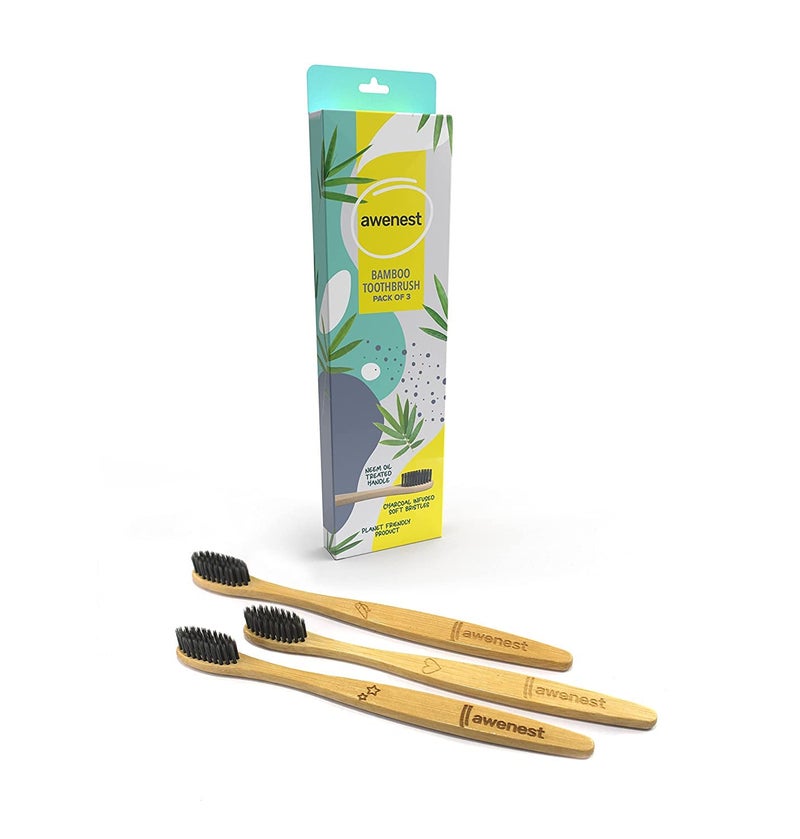 awenest Bamboo Toothbrush With Charcoal Activated Soft Bristles - Pack of 6 | Treated With Neem Oil | For Fungus Protection | Bpa Free, Biodegradable And Compostable Handle | Eco-friendly | - Image 2
