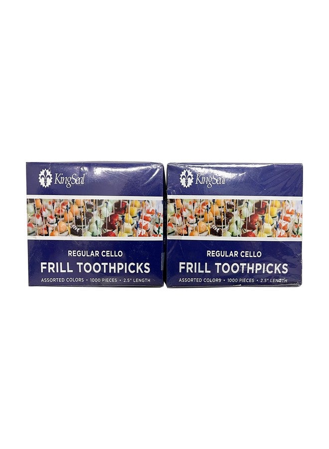 KingSeal 2000 Count | KingSeal Regular Sandwich Frill Toothpicks, Assorted Colors, 2.5 Inch Length, Bamboo Wood - 2 Boxes x 1000 Each - Image 4
