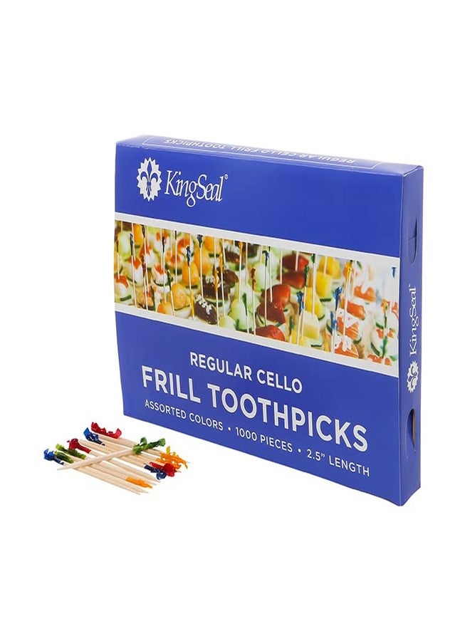 KingSeal 2000 Count | KingSeal Regular Sandwich Frill Toothpicks, Assorted Colors, 2.5 Inch Length, Bamboo Wood - 2 Boxes x 1000 Each - Image 1