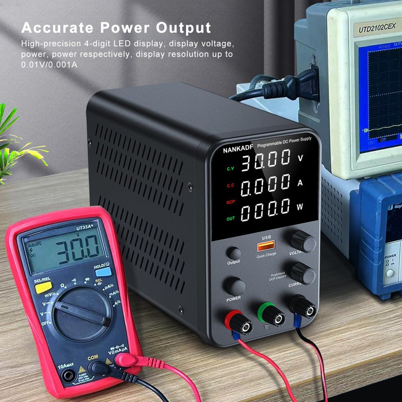 NANKADF DC Power Supply Variable, Bench Power Supply with Encoder Adjustment Knob, Output Enable/Disable Button, Adjustable Power Supplies with USB Quick-Charge, Short Circuit Alam (30V 10A Black) - Image 2