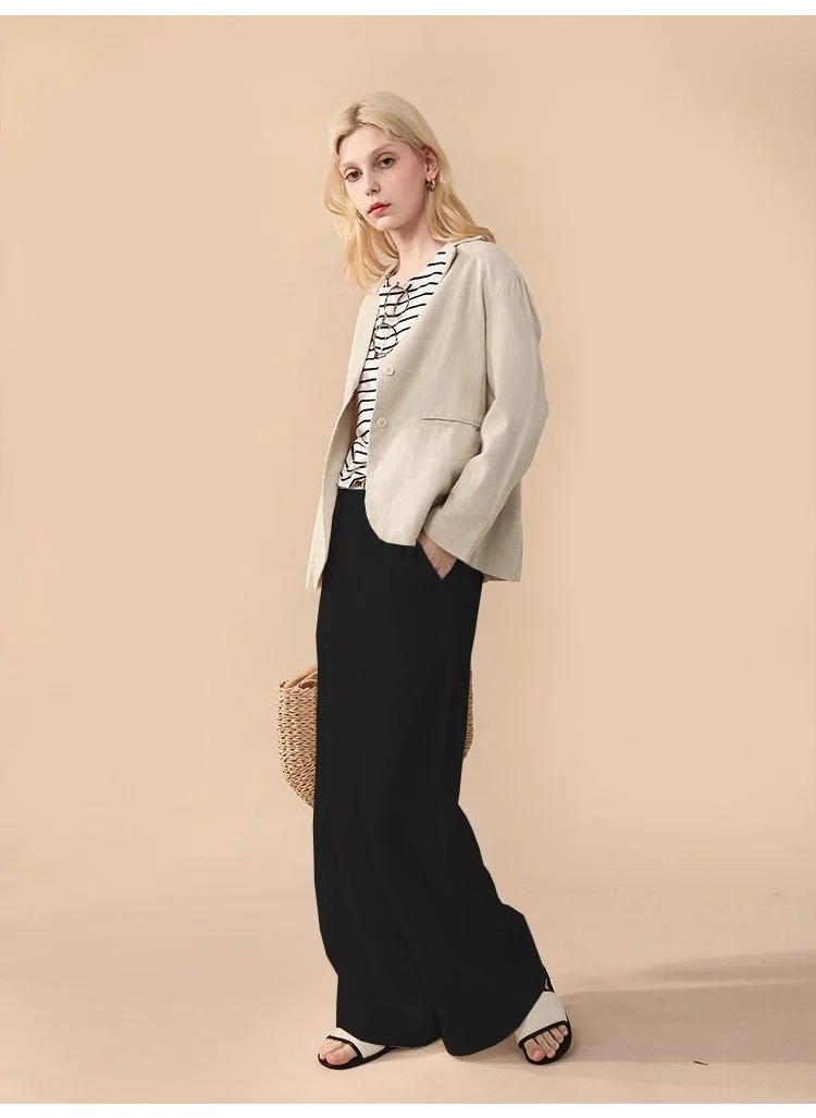 Barbora Linen Casual Trousers Buttoned LN13BLACK