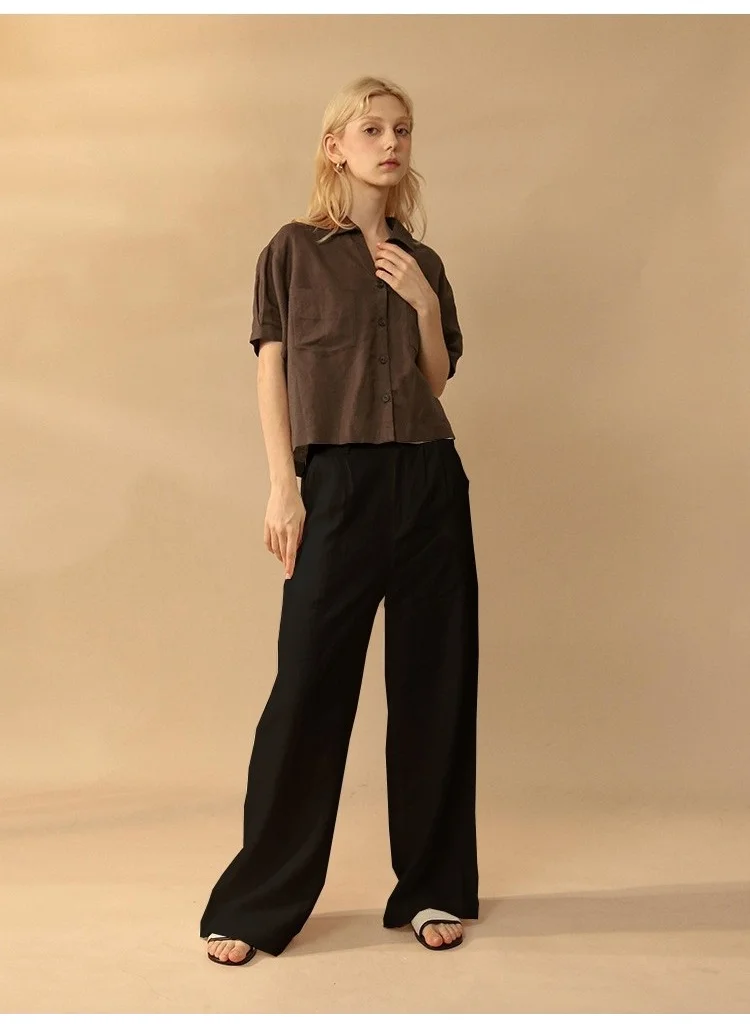 Barbora Linen Casual Trousers Buttoned LN13BLACK