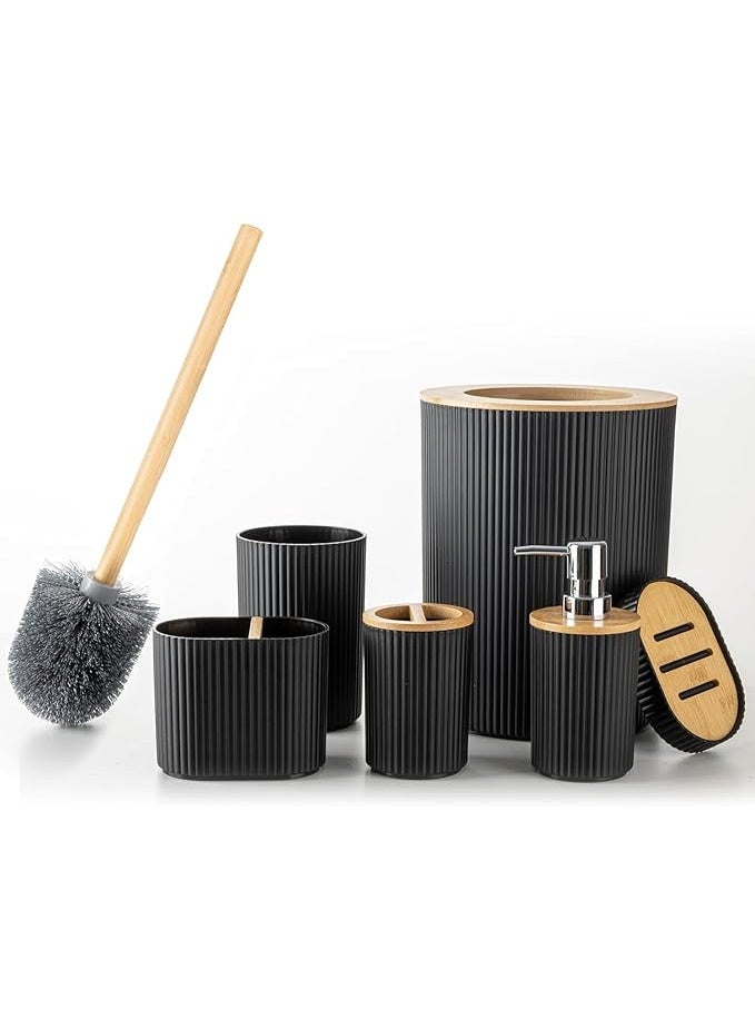 Fun Memories Bathroom Accessories Set 6 Piece Bath Ensemble Includes Toothbrush Holder, Soap Dispenser, Toothbrush Cup, Soap Dish for Decorative Countertop and Housewarming Gift, Black UAE - Image 1