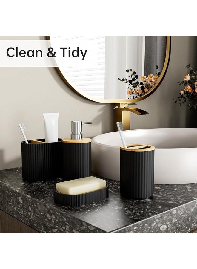 Fun Memories Bathroom Accessories Set 6 Piece Bath Ensemble Includes Toothbrush Holder, Soap Dispenser, Toothbrush Cup, Soap Dish for Decorative Countertop and Housewarming Gift, Black UAE - Image 2