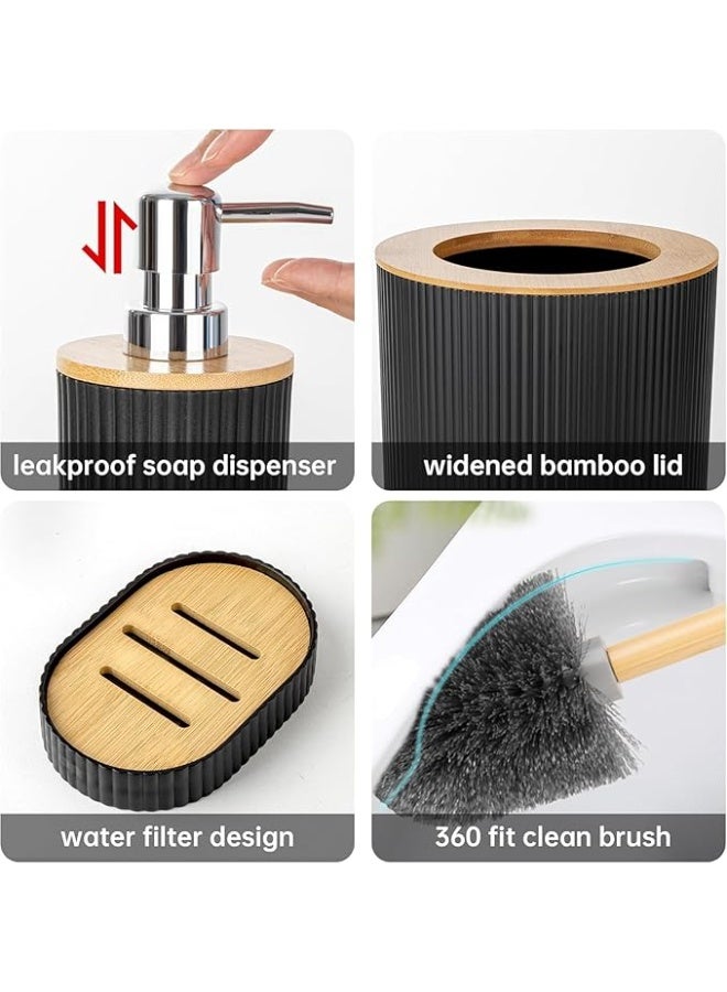 Fun Memories Bathroom Accessories Set 6 Piece Bath Ensemble Includes Toothbrush Holder, Soap Dispenser, Toothbrush Cup, Soap Dish for Decorative Countertop and Housewarming Gift, Black UAE - Image 5