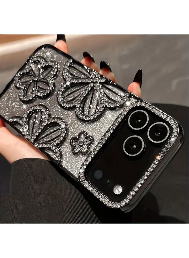 Blush Bling Rhinestone Flower Glitter Soft Phone Case for iPhone 15 Pro Max - Image 4
