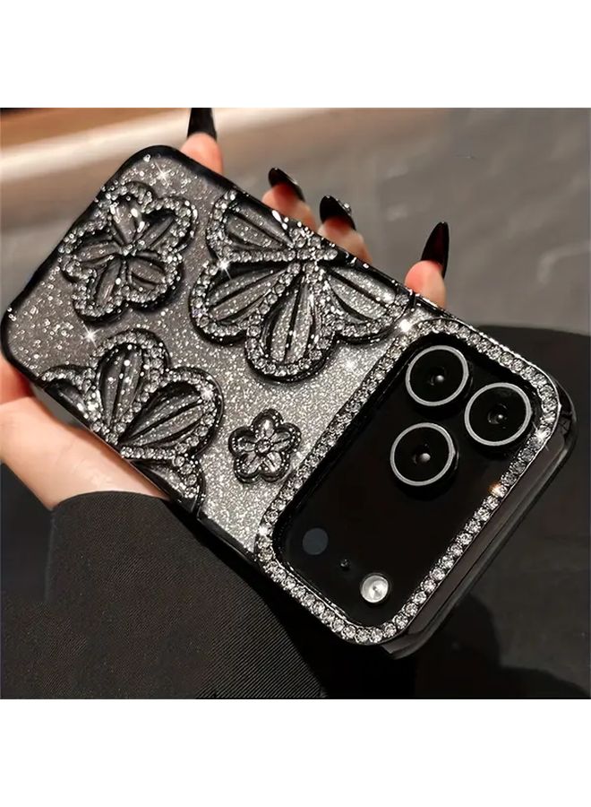 Blush Bling Rhinestone Flower Glitter Soft Phone Case for iPhone 15 Pro Max - Image 1