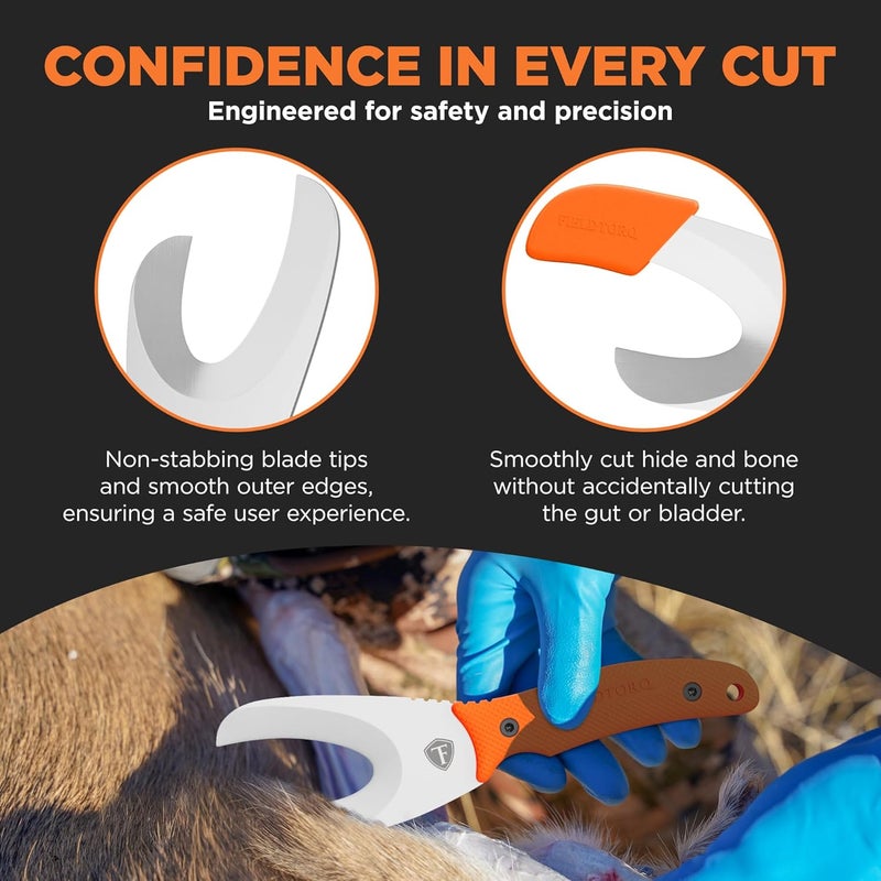FieldTorq Field Dressing Kit | 3-in-1 Super Tool with Sheath & Sharpener | Skinning Knife for Hunting | Gut Hook | Deer Hunting Knife Set | FRN - Image 5