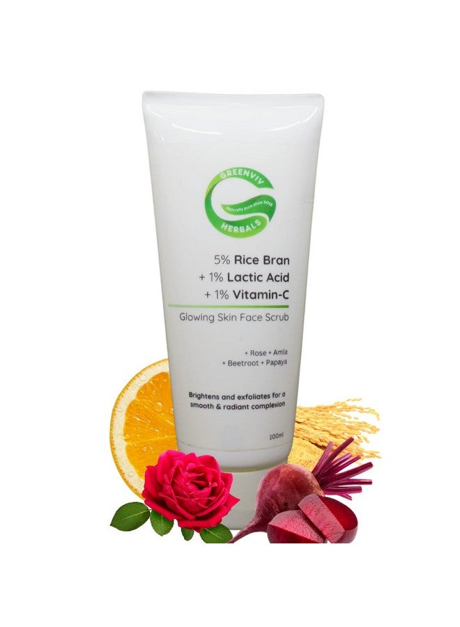 Greenviv 5% Rice Bran + 1% Lactic Acid + 1% Vitamin C Glowing Skin Face Scrub | Gently Exfoliates, Brightens & smoothens the skin | 100gm - Image 1