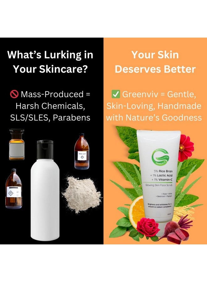 Greenviv 5% Rice Bran + 1% Lactic Acid + 1% Vitamin C Glowing Skin Face Scrub | Gently Exfoliates, Brightens & smoothens the skin | 100gm - Image 3