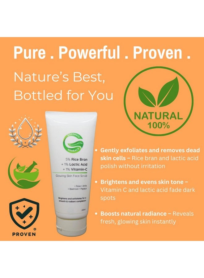 Greenviv 5% Rice Bran + 1% Lactic Acid + 1% Vitamin C Glowing Skin Face Scrub | Gently Exfoliates, Brightens & smoothens the skin | 100gm - Image 2