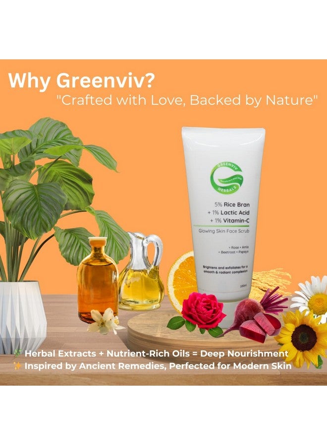 Greenviv 5% Rice Bran + 1% Lactic Acid + 1% Vitamin C Glowing Skin Face Scrub | Gently Exfoliates, Brightens & smoothens the skin | 100gm - Image 4