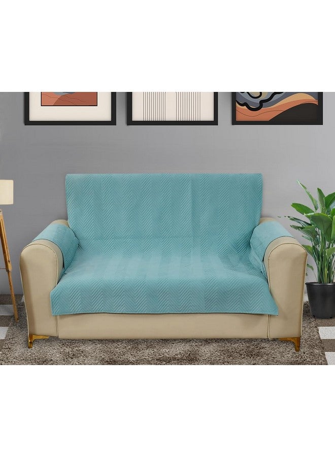 ينسج الأصفر غطاء واقي للأريكة من المخمل المبطن بتصميم متعرج من Yellow Weaves، مكون من مقعدين، قطعة واحدة، أزرق سماوي - Image 1