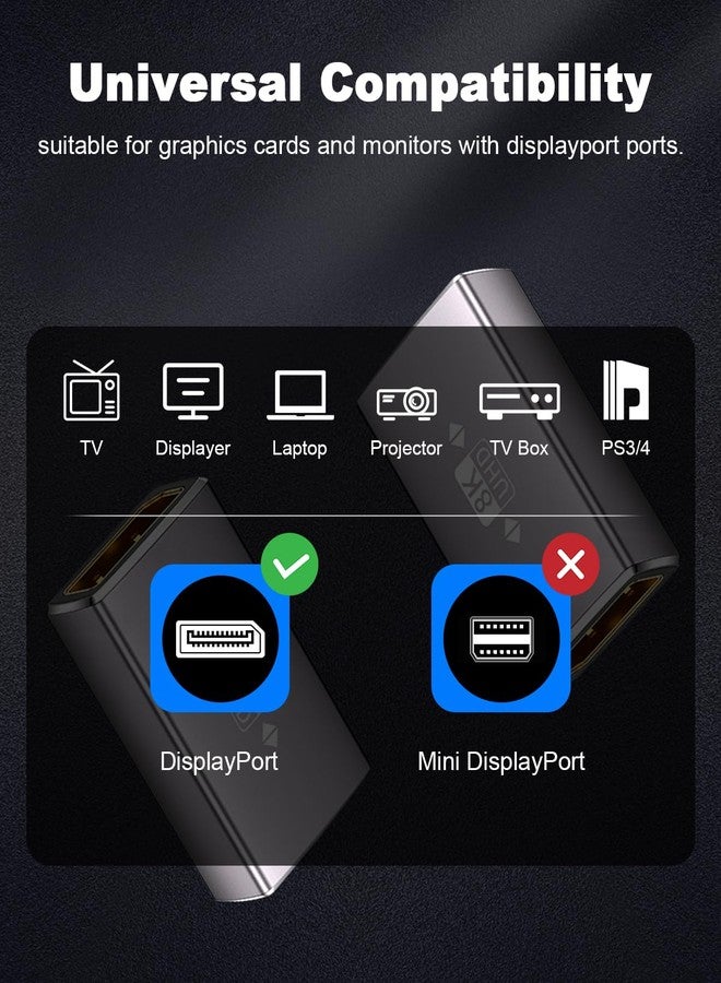 دوتك محول Duttek DisplayPort إلى DisplayPort 2.1، محول DisplayPort أنثى إلى أنثى بدقة 8K، محول تمديد لأجهزة التلفزيون عالية الدقة، والشاشات، وأجهزة الكمبيوتر المحمولة، وأجهزة العرض، أسود (محول DP إلى DP)، عبوة من قطعتين - Image 4