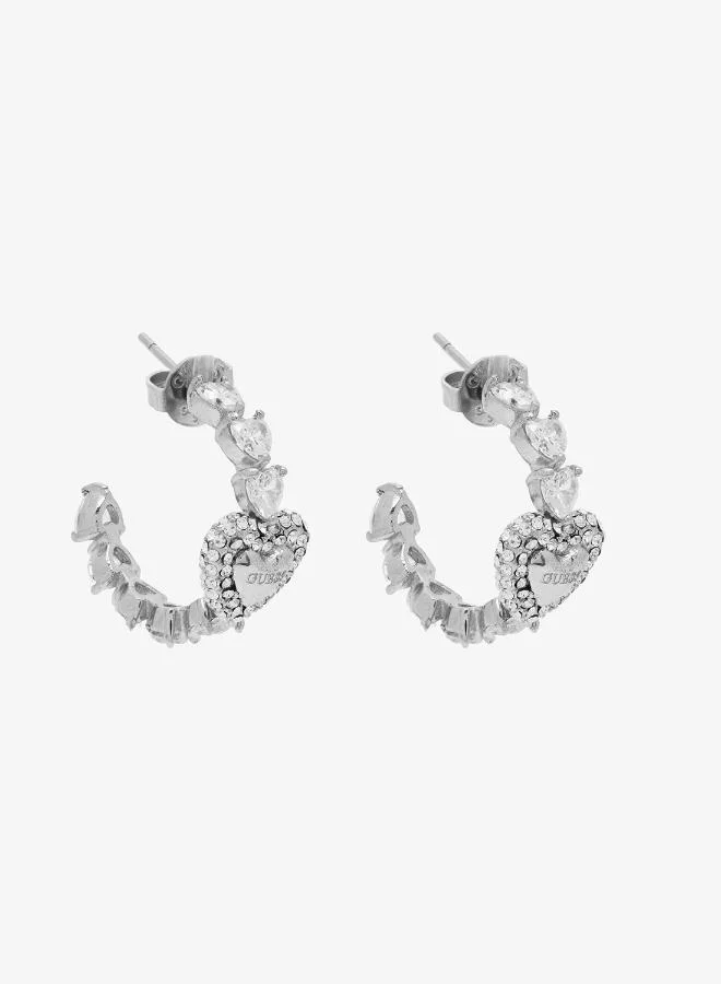 GUESS Pave Heart Hoop Earrings