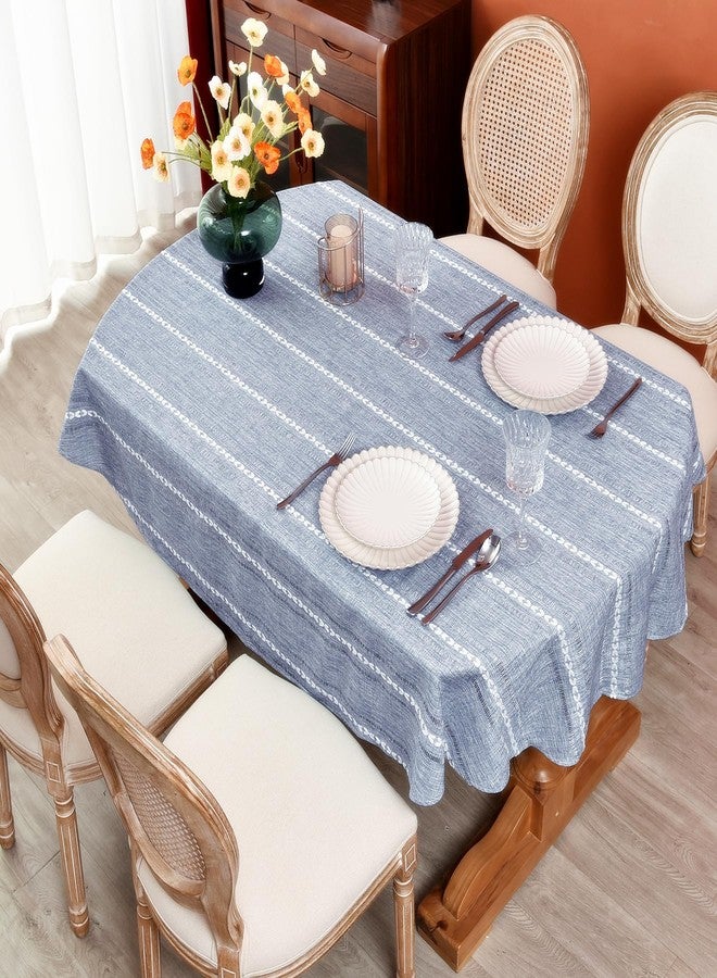 Monibana Rustic Oval Cotton Linen Tablecloths Embroidered Farmhouse Spring Table Cloths, Kitchen Dining Room Party Tablecloth Table Cover for Oval Tables, 54 x 72 Inches, Blue - Image 1