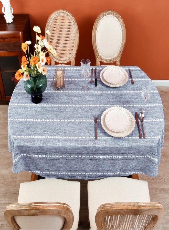 Monibana Rustic Oval Cotton Linen Tablecloths Embroidered Farmhouse Spring Table Cloths, Kitchen Dining Room Party Tablecloth Table Cover for Oval Tables, 54 x 72 Inches, Blue - Image 4
