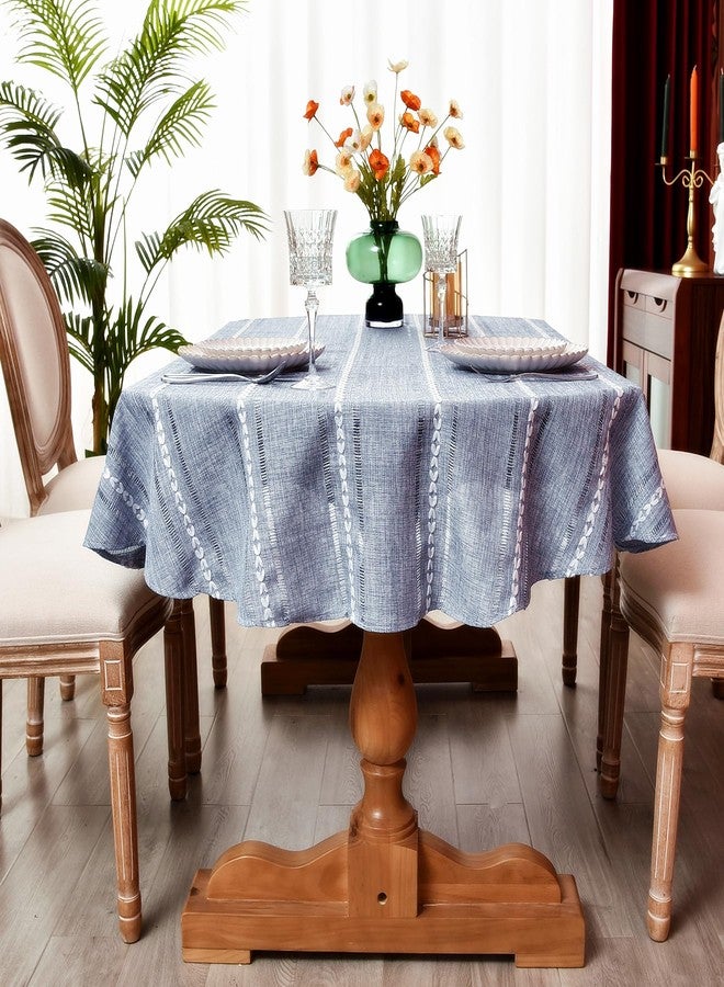 Monibana Rustic Oval Cotton Linen Tablecloths Embroidered Farmhouse Spring Table Cloths, Kitchen Dining Room Party Tablecloth Table Cover for Oval Tables, 54 x 72 Inches, Blue - Image 3