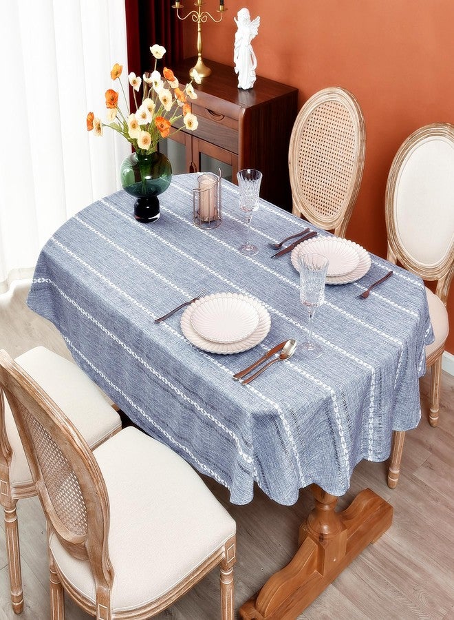 Monibana Rustic Oval Cotton Linen Tablecloths Embroidered Farmhouse Spring Table Cloths, Kitchen Dining Room Party Tablecloth Table Cover for Oval Tables, 54 x 72 Inches, Blue - Image 2