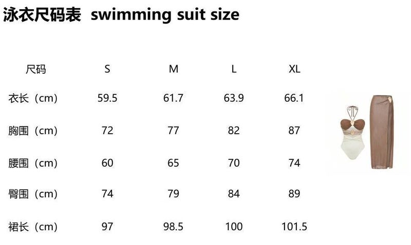 CME Retro Gold-Brown Gradient Swimwear Three-Piece Set: Halter Neck Two-Piece + Sheer Slit Wrap Skirt Vacation Eye-Catcher - Image 2