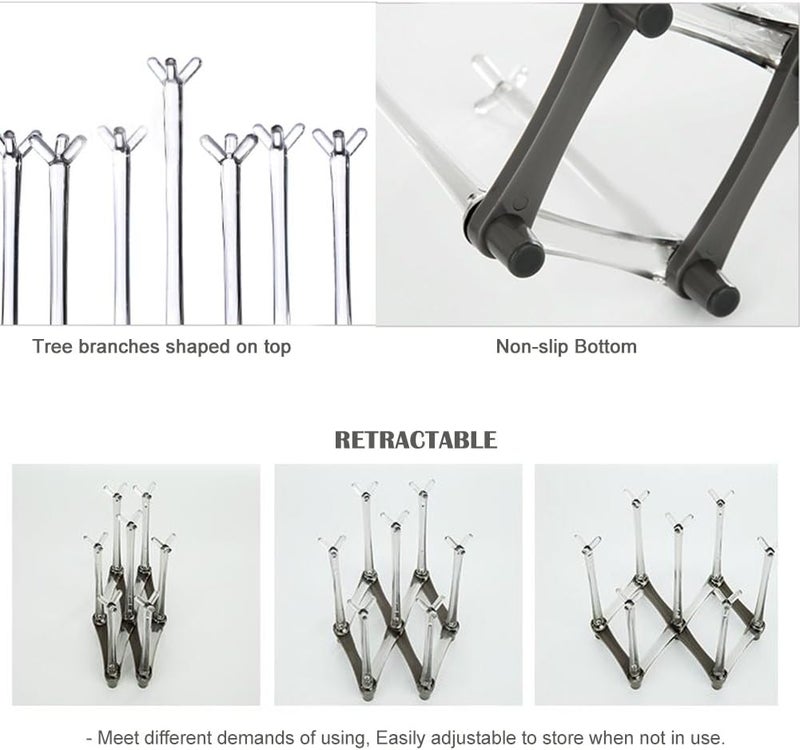 Marbrasse Retractable Cup Drying Rack, Drinking Glass and Sports Bottle Drainer Stand, Plastic Bag Dryer with Non-Slip Bottom for Kitchen Countertop - Image 3