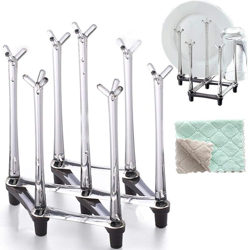 Marbrasse Retractable Cup Drying Rack, Drinking Glass and Sports Bottle Drainer Stand, Plastic Bag Dryer with Non-Slip Bottom for Kitchen Countertop - Image 1