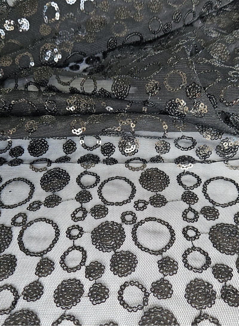 Beautiful Black Net Fabric with Sequins Embroidery | 2.5 yards - Image 1