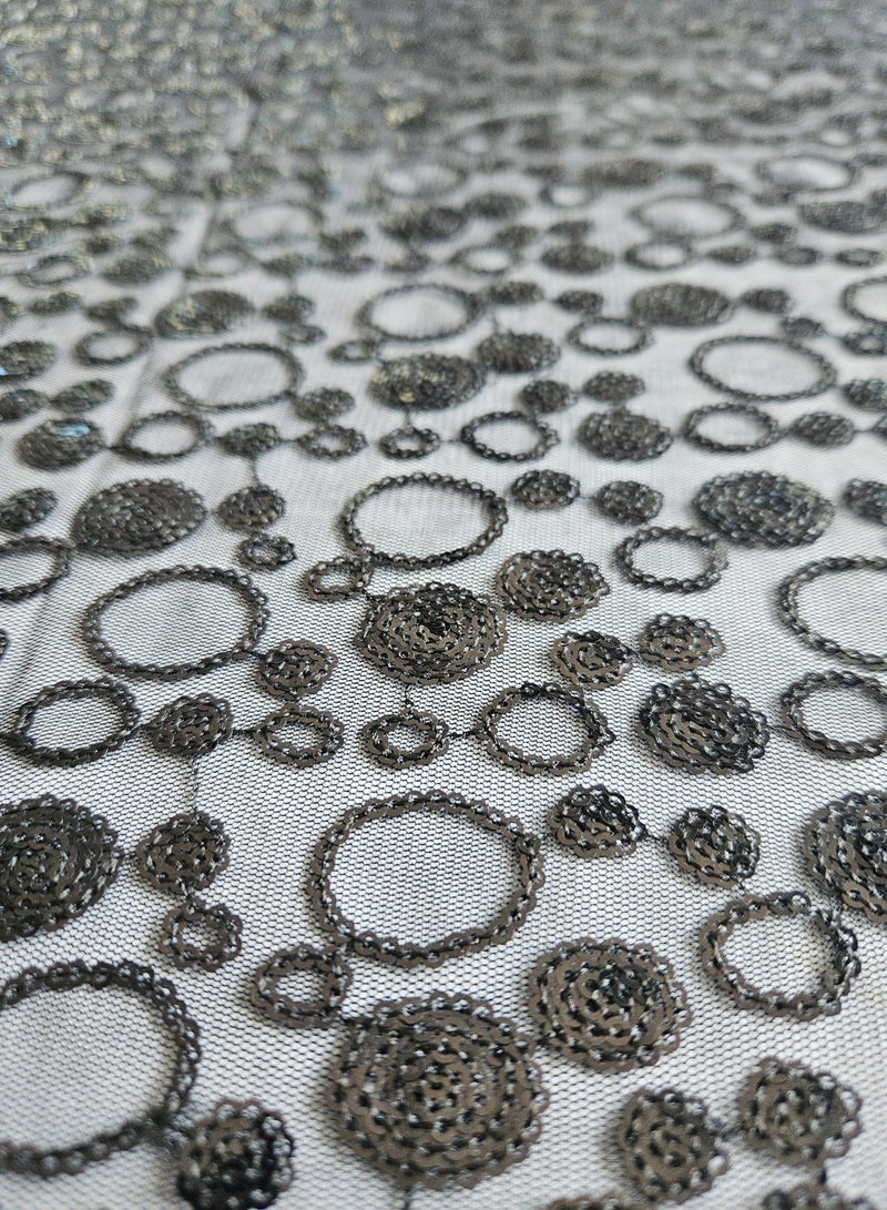 Beautiful Black Net Fabric with Sequins Embroidery | 2.5 yards - Image 2