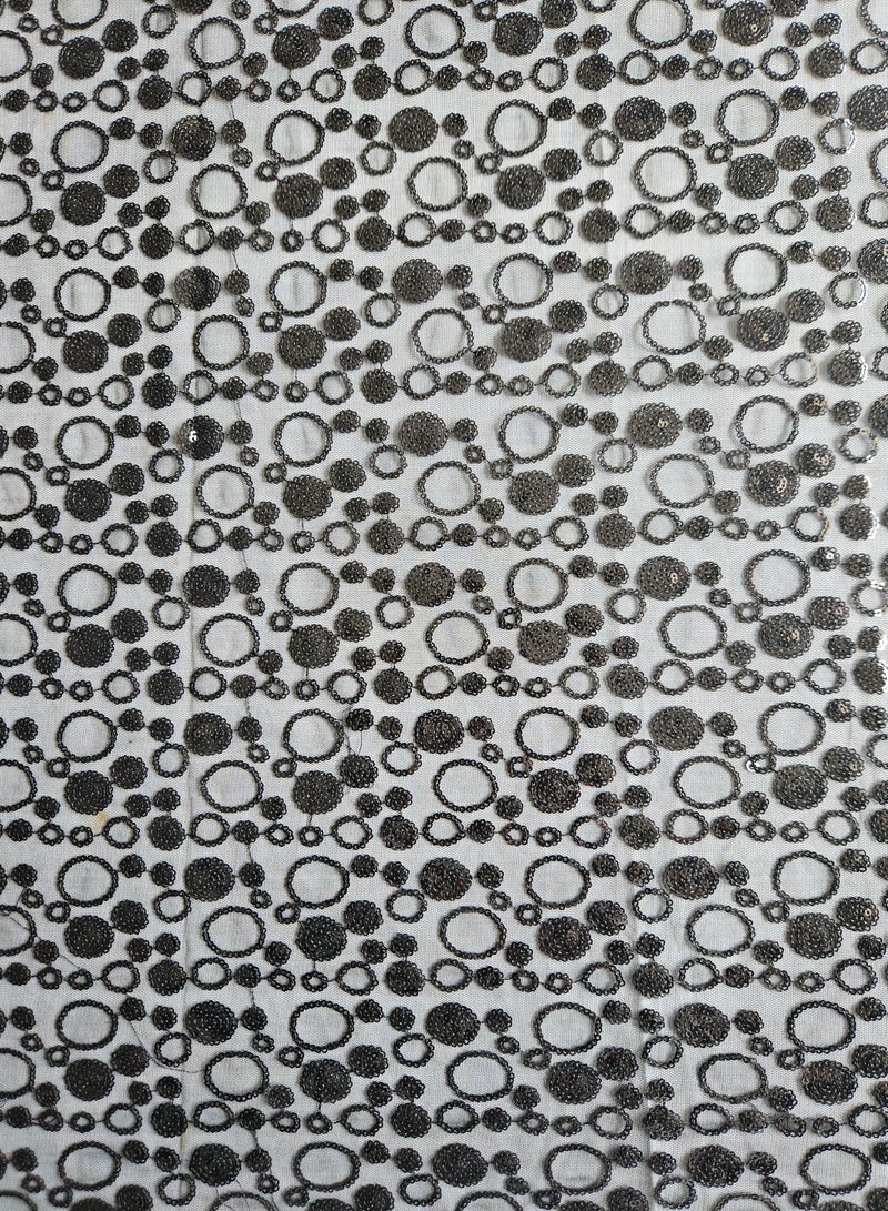 Beautiful Black Net Fabric with Sequins Embroidery | 2.5 yards - Image 3