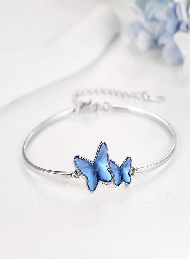 POPLYKE Butterfly Crystal Bracelet 925 Sterling Silver Butterfly Bracelet with Blue Crystal Butterfly Jewelry for Women. (B) - Image 3