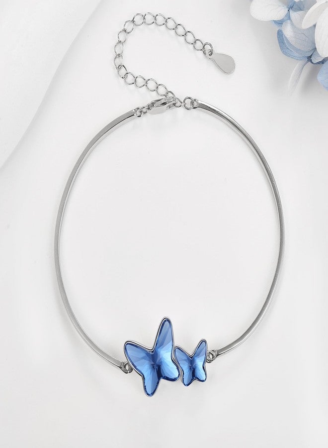 POPLYKE Butterfly Crystal Bracelet 925 Sterling Silver Butterfly Bracelet with Blue Crystal Butterfly Jewelry for Women. (B) - Image 2