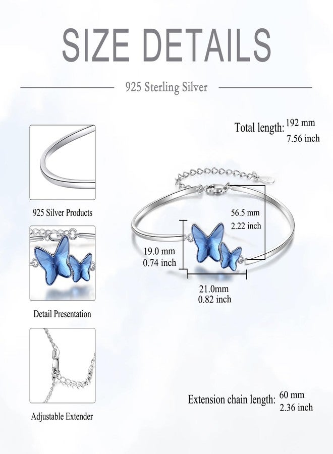 POPLYKE Butterfly Crystal Bracelet 925 Sterling Silver Butterfly Bracelet with Blue Crystal Butterfly Jewelry for Women. (B) - Image 4