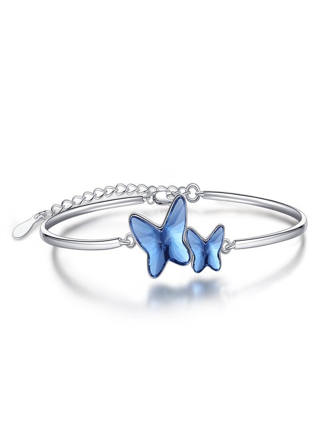 POPLYKE Butterfly Crystal Bracelet 925 Sterling Silver Butterfly Bracelet with Blue Crystal Butterfly Jewelry for Women. (B) - Image 1
