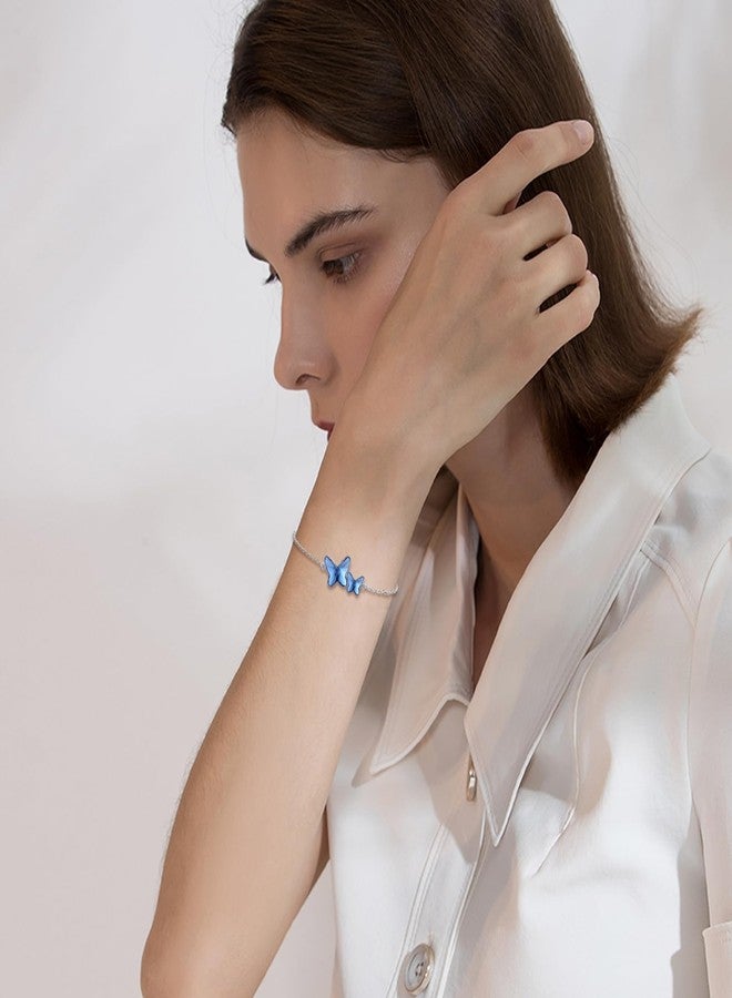POPLYKE Butterfly Crystal Bracelet 925 Sterling Silver Butterfly Bracelet with Blue Crystal Butterfly Jewelry for Women. (B) - Image 5