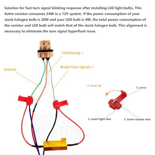 Aaron 4Pcs 50W 6ohm Load Resistors - Fix LED Bulb Fast Hyper Flash Turn Signal Blink Error Code (Resistors get very hot during working) - Image 4