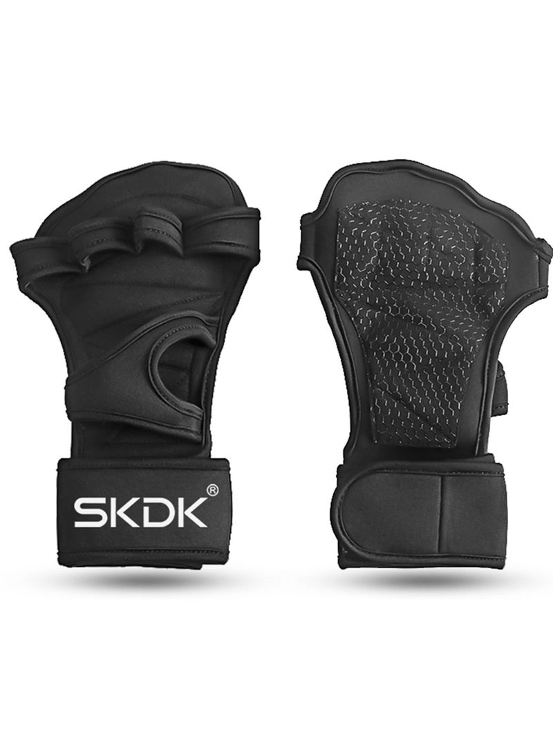 SKDK Weight Lifting Gloves, Strong Impact Resistance Weight Lifting Fitness Gloves With Wrist Wraps, Silicone Gel Full Palm Protection Gym Workout Gloves For Men, (Size L, Black) - Image 1