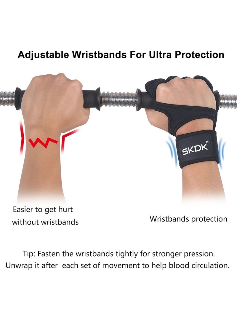 SKDK Weight Lifting Gloves, Strong Impact Resistance Weight Lifting Fitness Gloves With Wrist Wraps, Silicone Gel Full Palm Protection Gym Workout Gloves For Men, (Size L, Black) - Image 3